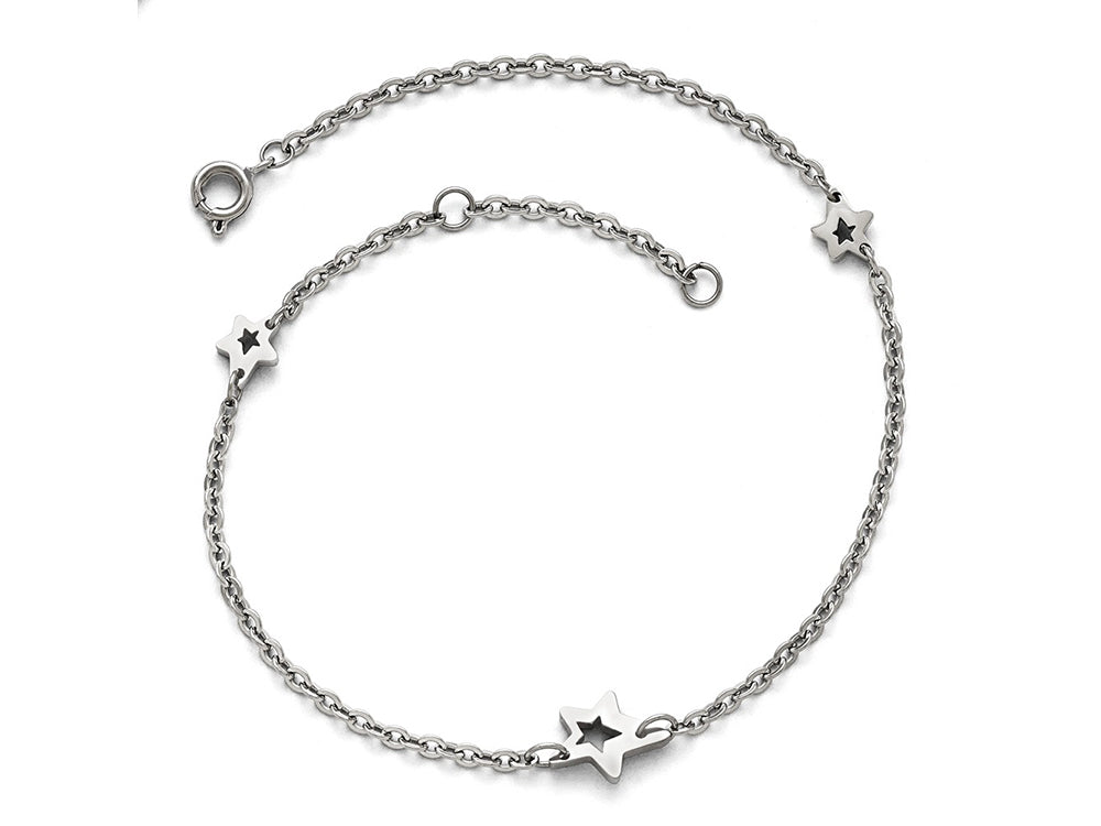 Chisel Stainless Steel Polished Stars With 1in Extension Anklet