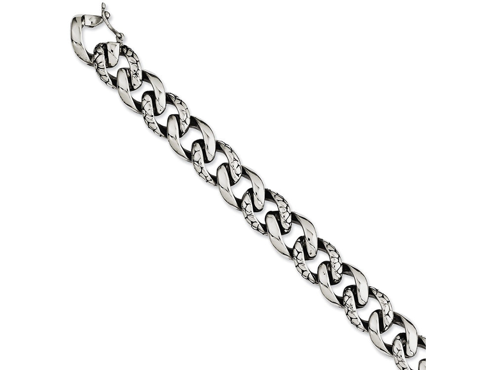 Chisel Stainless Steel Antiqued and Polished Links 8.5in Bracelet