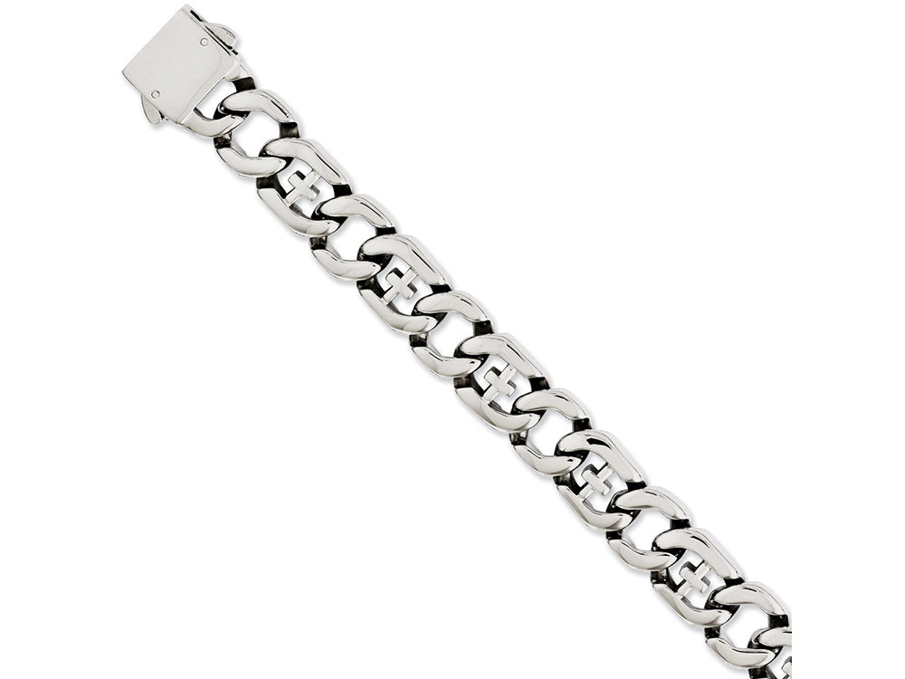 Chisel Stainless Steel Polished Link W/crosses 8.5in Bracelet