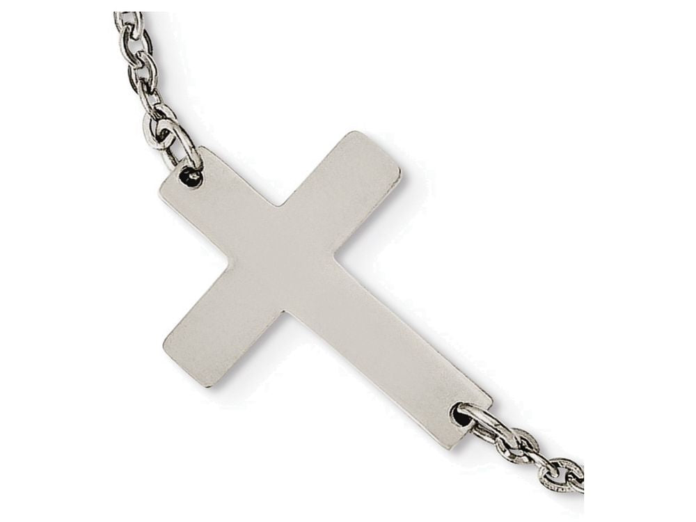 FJC Finejewelers Stainless Steel Polished Sideways Cross 7.25in Bracelet