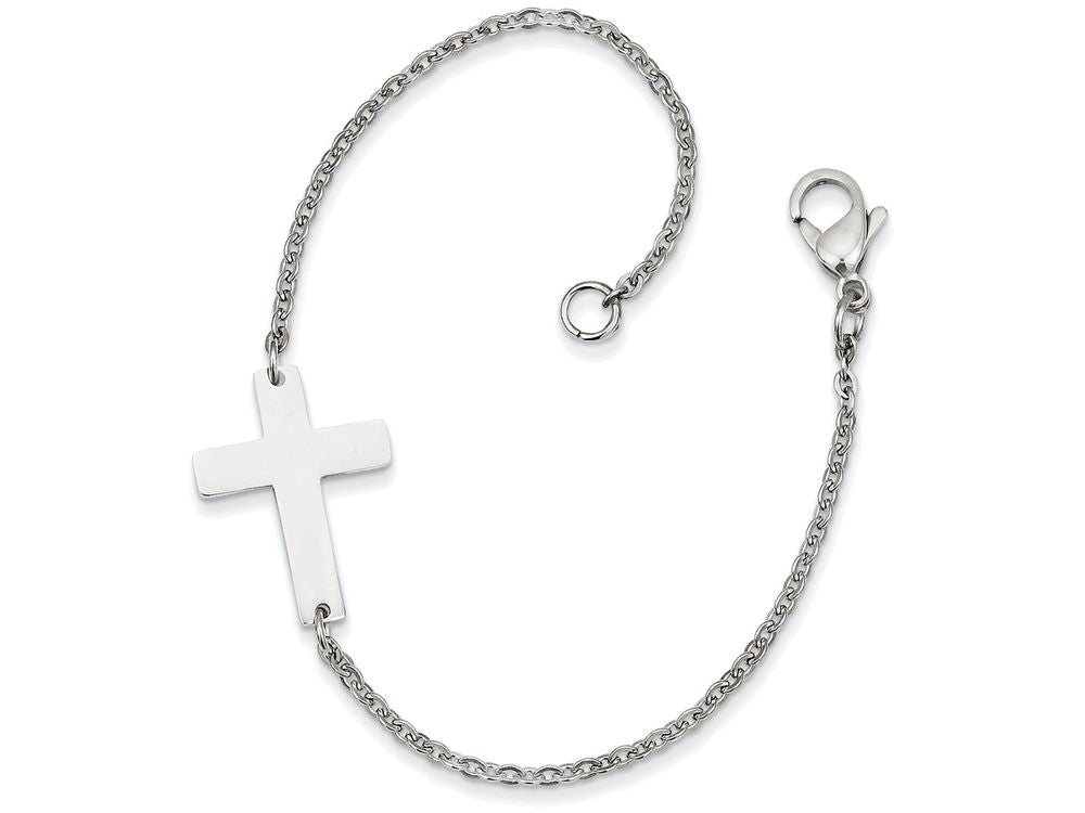 FJC Finejewelers Stainless Steel Polished Sideways Cross 7.25in Bracelet