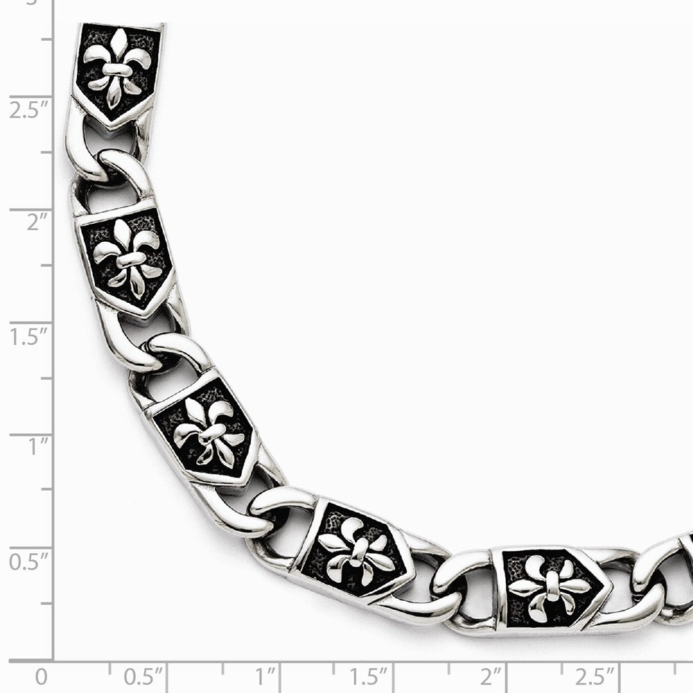Chisel Stainless Steel Polished/antiqued Fleur De Lis Bracelet