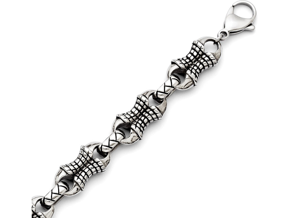 Chisel Stainless Steel Antiqued Patterned Bracelet