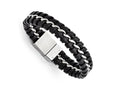 Chisel Stainless Steel Black Leather Brushed And Polished Bracelet