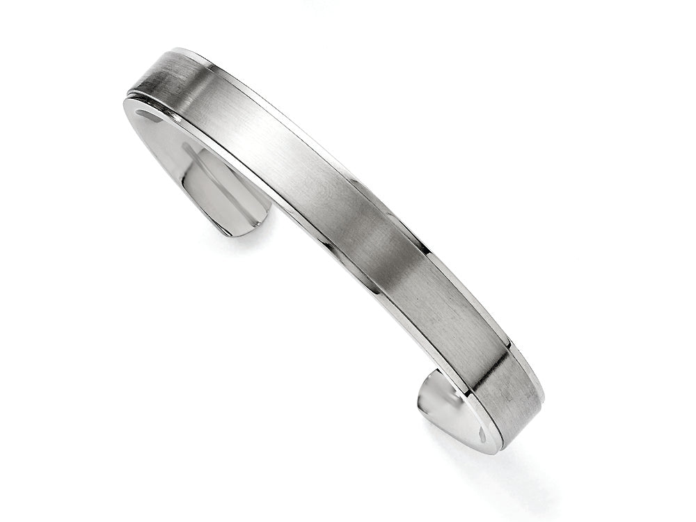 Chisel Stainless Steel Polished And Brushed Ridged Edge Bangle