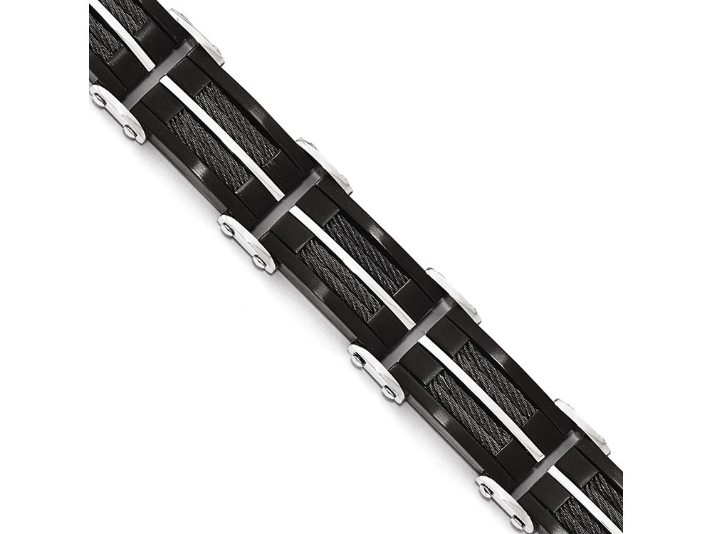 Chisel Stainless Steel Brushed and Polished Wire Black Ip-plated Bracelet
