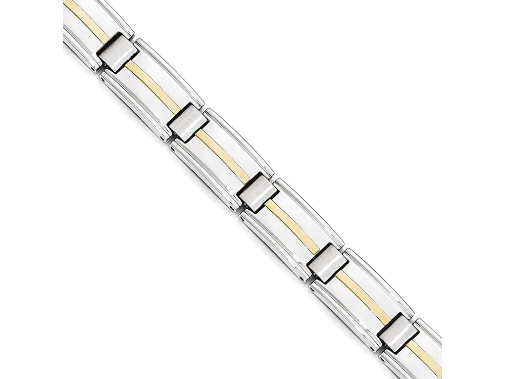 Chisel Stainless Steel Polished and Brushed W/14k Gold Link Bracelet