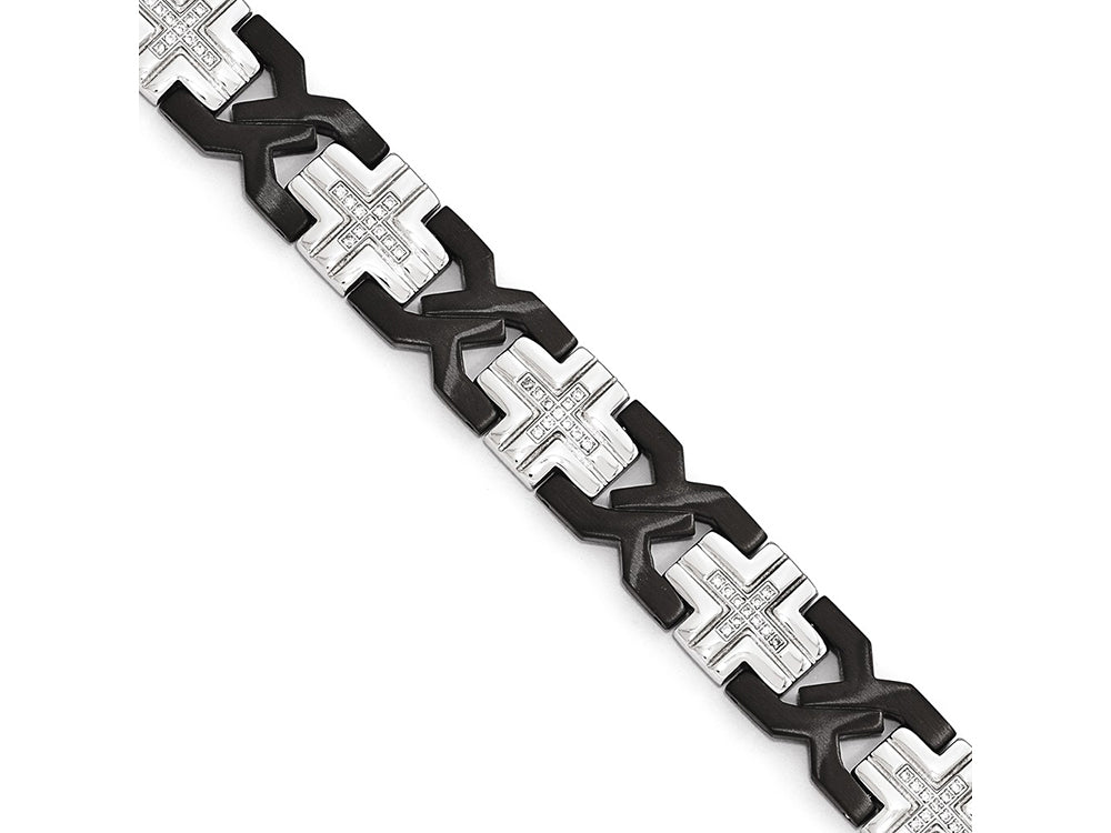Chisel Stainless Steel Brushed And Polished Black Ip-plated W/ CZ Bracelet