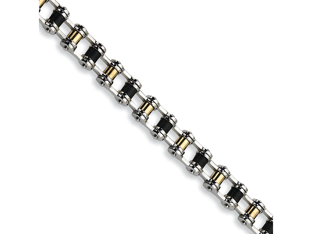 Chisel Stainless Steel 24k Plated and Black Rubber Bracelet - 8.75 inches