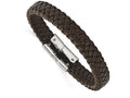 Chisel Stainless Steel Polished Braided Brown Leather Bracelet