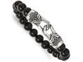 Chisel Stainless Steel Polished Antiqued Black Agate Stretch Bracelet