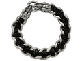 Chisel Stainless Steel Polished Blk Leather Antiqued Dragon Head Bracelet