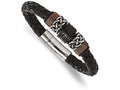 Chisel Stainless Steel Polished/antiqued Blk Ip Brown Ip Blk Rubber Blk Leather Bracelet