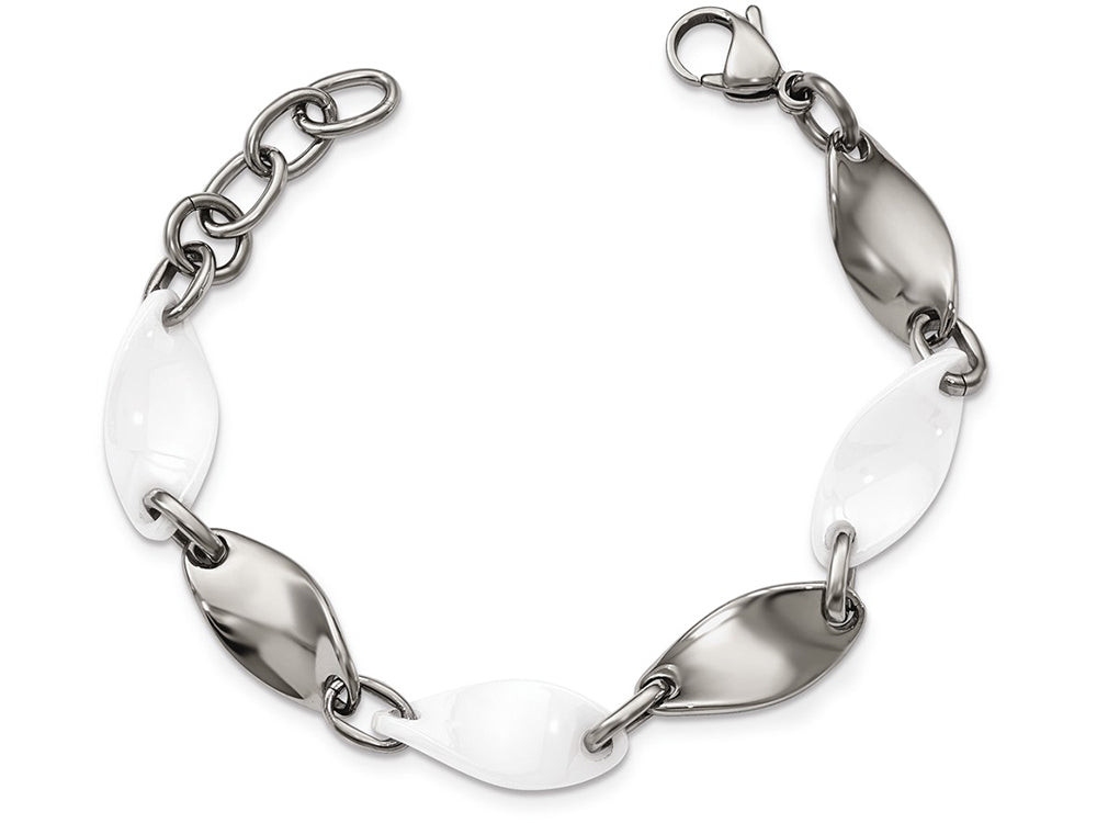 Chisel Stainless Steel And White Ceramic Polished Bracelet