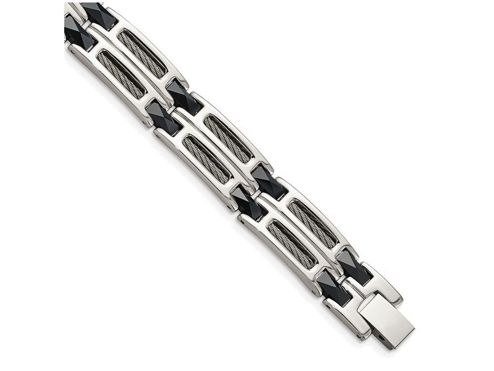Chisel Stainless Steel and Blue Ceramic Fancy Link Bracelet - 8.75 inches