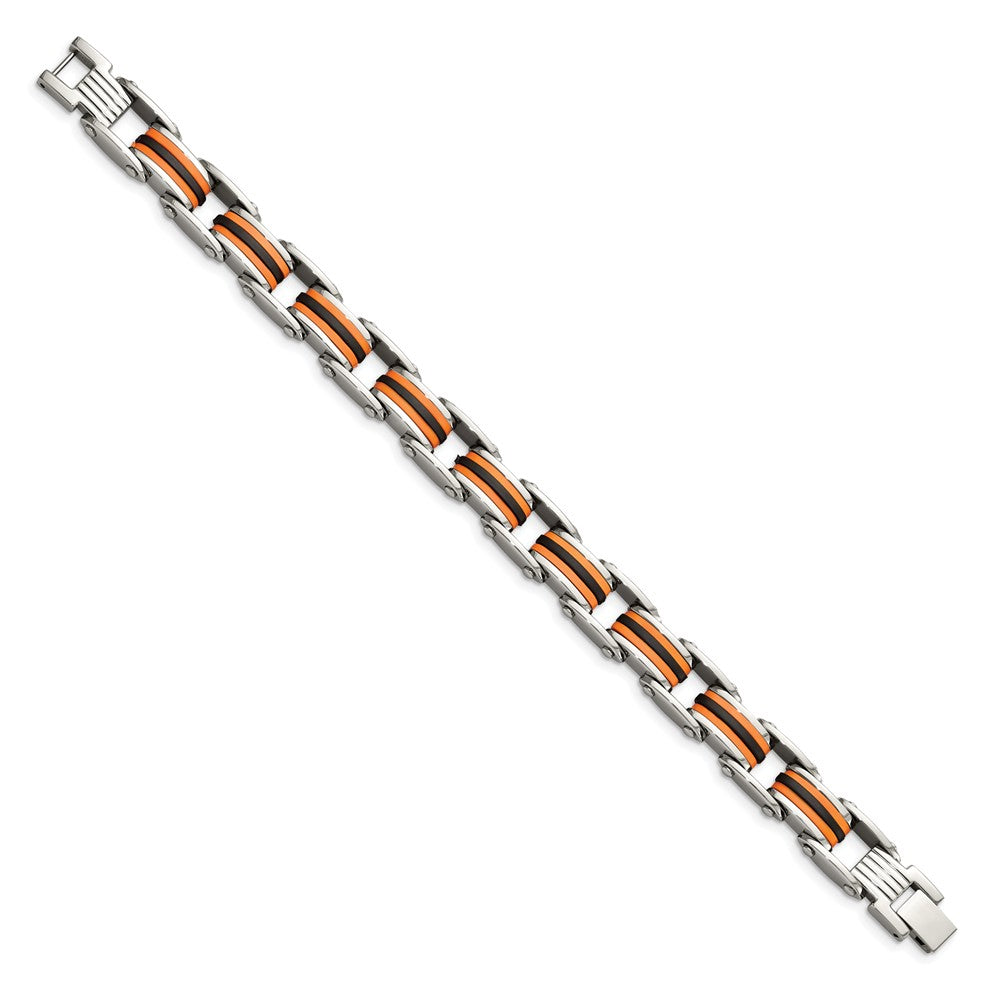 Chisel Stainless Steel Black and Orange Polyurethane 8.75in Bracelet