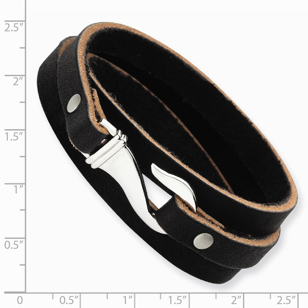 Chisel Stainless Steel Black And Brown Leather Wrap Bracelet