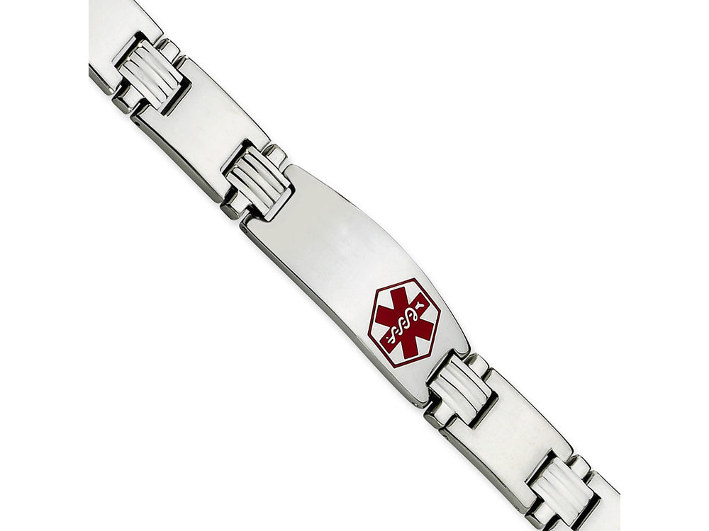 Chisel Stainless Steel Polished/brushed Red Enamel 8.25in Medical Bracelet