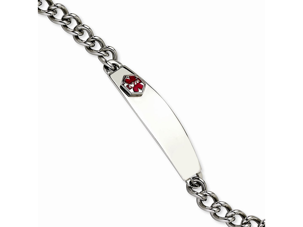 Chisel Stainless Steel Polished W/ Red Enamel 8.5in Medical Bracelet
