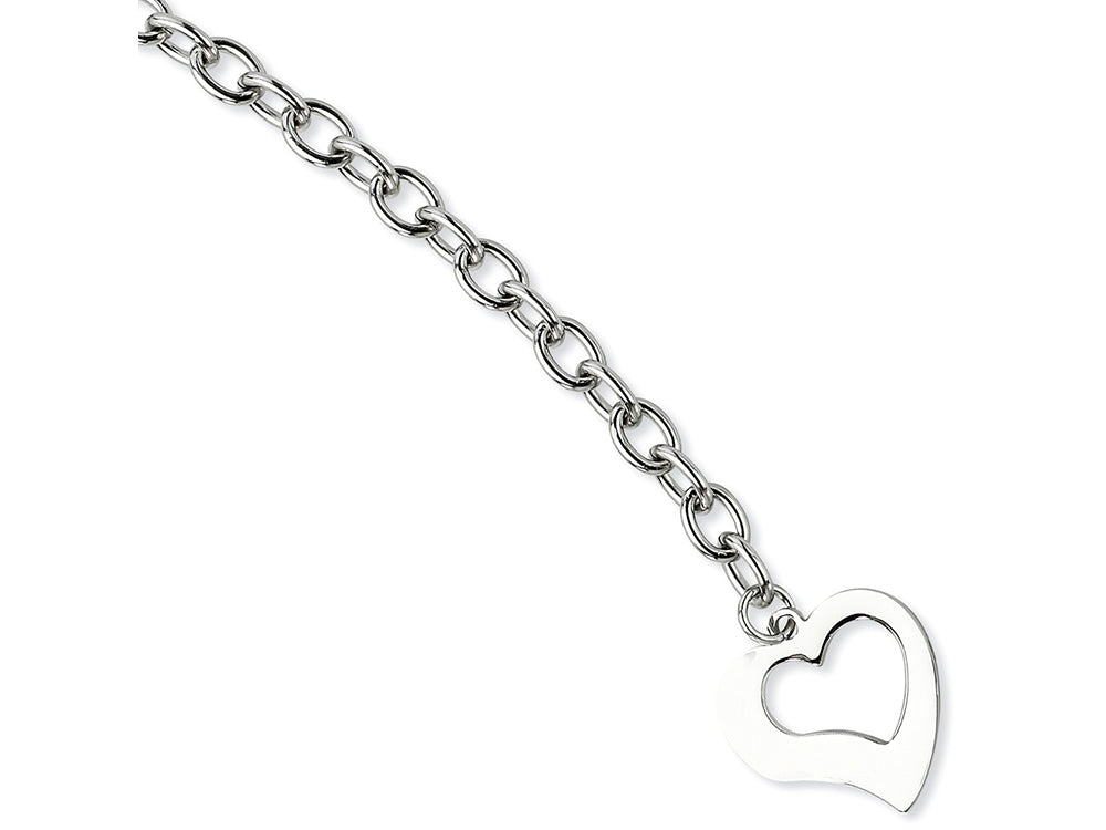 Chisel Stainless Steel Polished Open Link W/ Open Heart 8.5in Bracelet