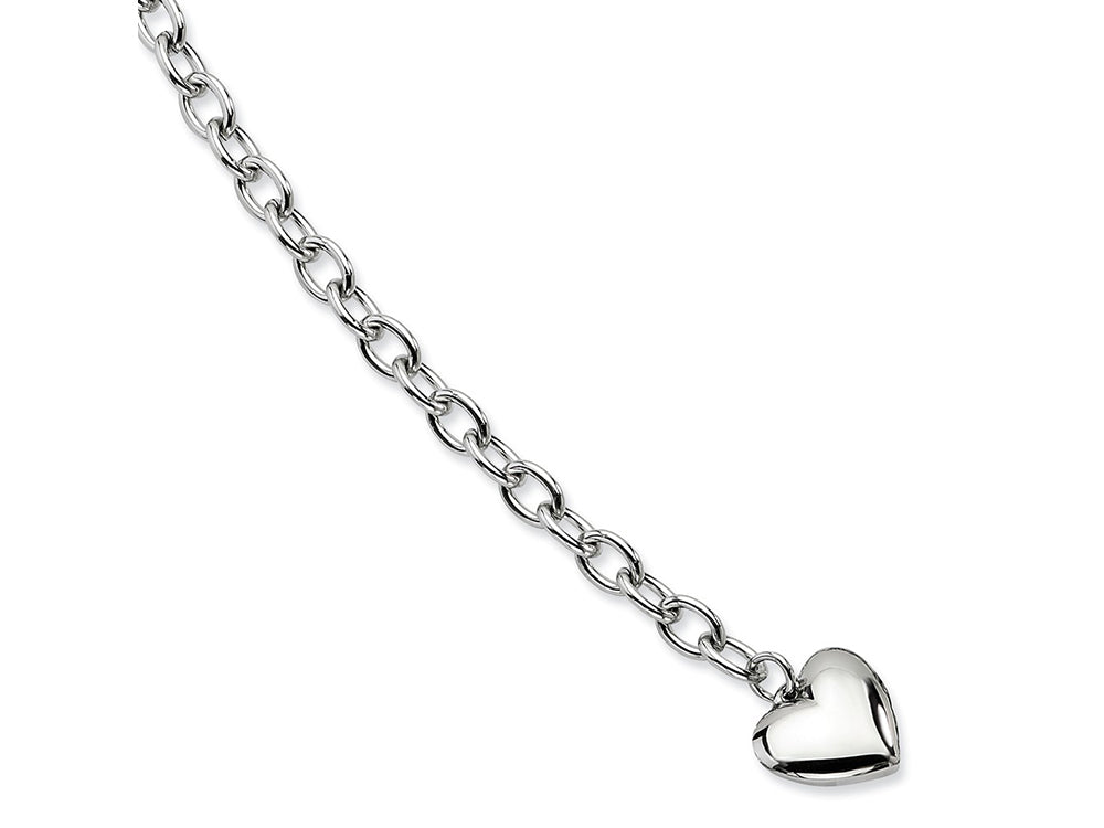 Chisel Stainless Steel Polished Open Link W/ Heart 8.5in Bracelet