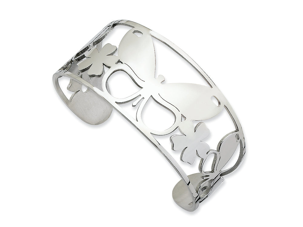 Chisel Stainless Steel Polished Butterfly Cuff Bangle