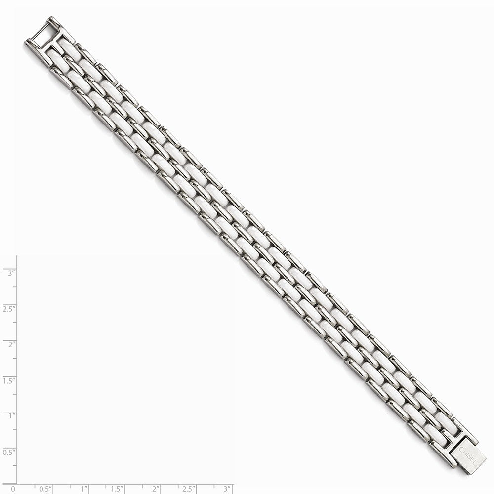 Chisel Stainless Steel Double Row White Ceramic 8.25in Bracelet
