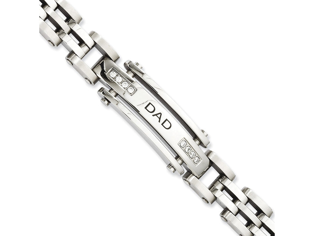 Chisel Stainless Steel Polished With  CZs Dad Bracelet