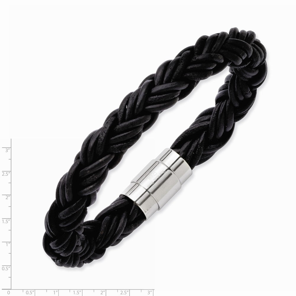 Chisel Stainless Steel Black Leather Bracelet