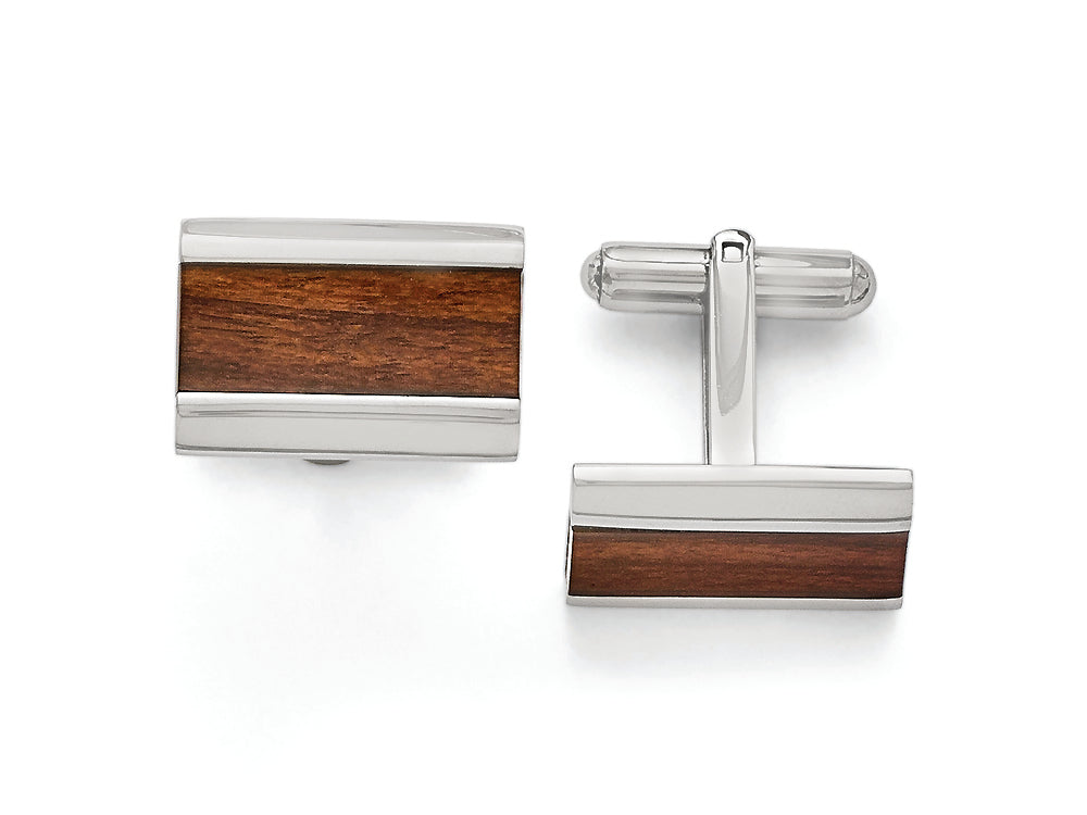 Chisel Stainless Steel Polished Wood Inlay Enameled Cuff Links