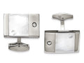 Chisel Stainless Steel Polished Mother Of Pearl CZ Cuff Links