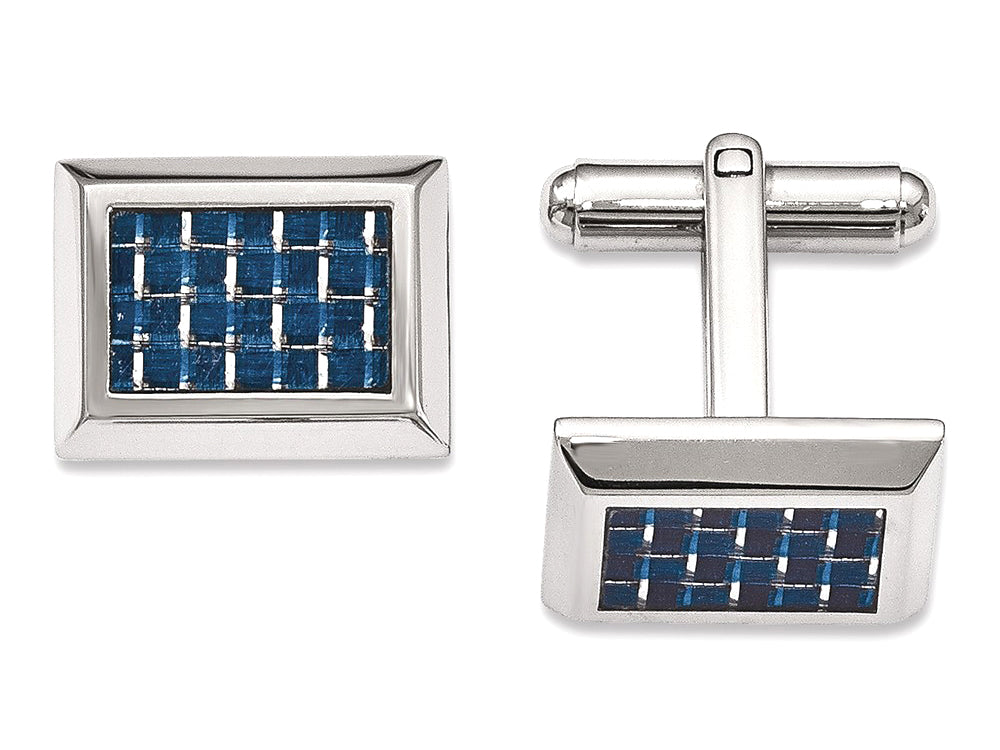Chisel Stainless Steel Polished With Blue Carbon Fiber Cuff Links