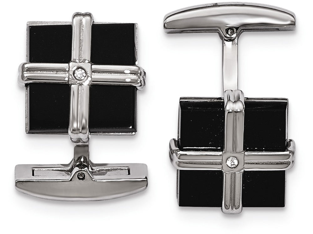 Chisel Stainless Steel Polished Black Ip CZ Square Cuff Links