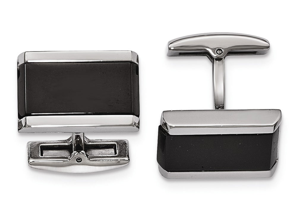 Chisel Stainless Steel Polished Black Onyx Rectangle Cuff Links