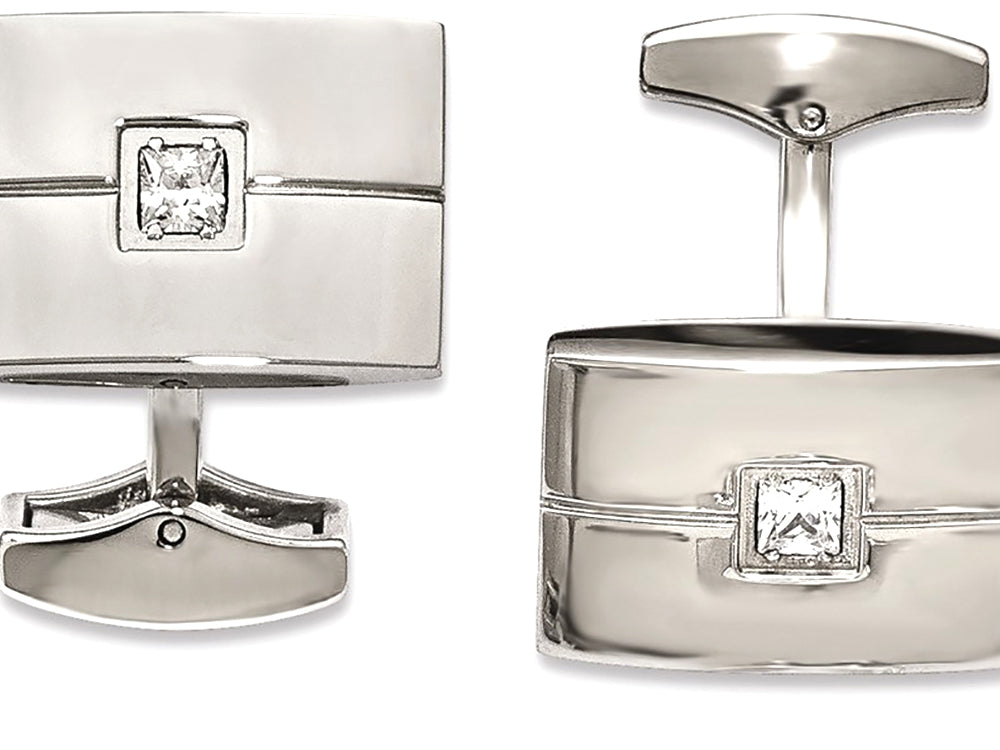 Chisel Stainless Steel Polished CZ Cuff Links