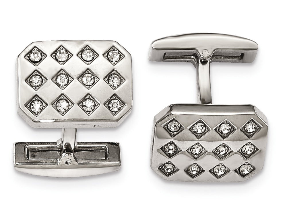 Chisel Stainless Steel Polished CZ Cuff Links