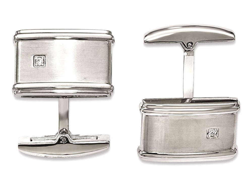 Chisel Stainless Steel Brushed/polished CZ Cuff Links