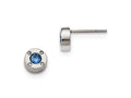 Chisel Stainless Steel Polished Blue And Clear CZ Post Earrings