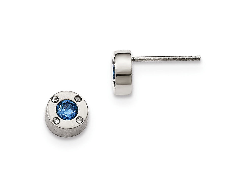 Chisel Stainless Steel Polished Blue And Clear CZ Post Earrings