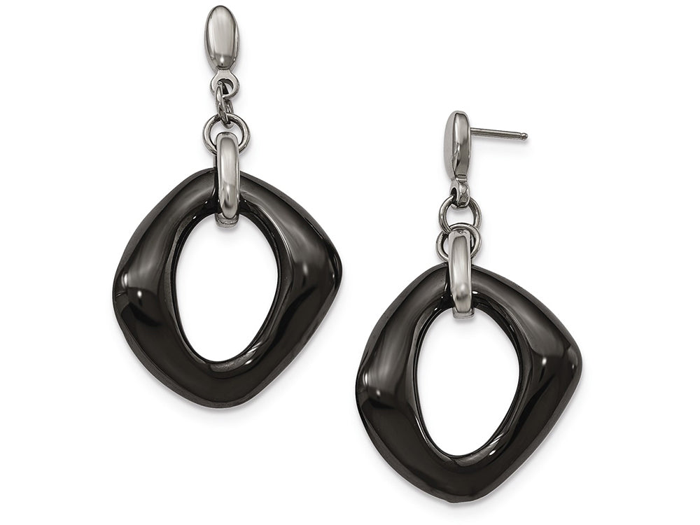 Chisel Stainless Steel Polished Black Ceramic Post Dangle Earrings