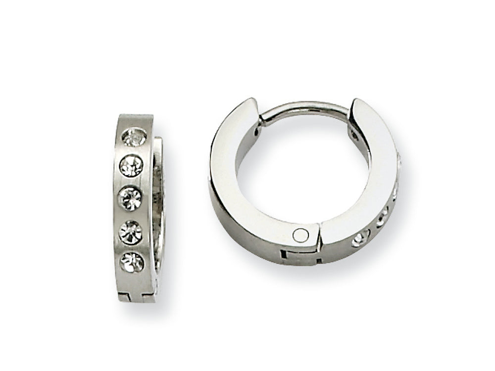 Chisel Stainless Steel CZ Hinged Hoop Earrings