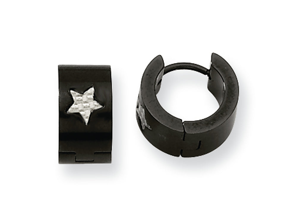 Chisel Stainless Steel Black IP-plated Star Hinged Hoop Earrings