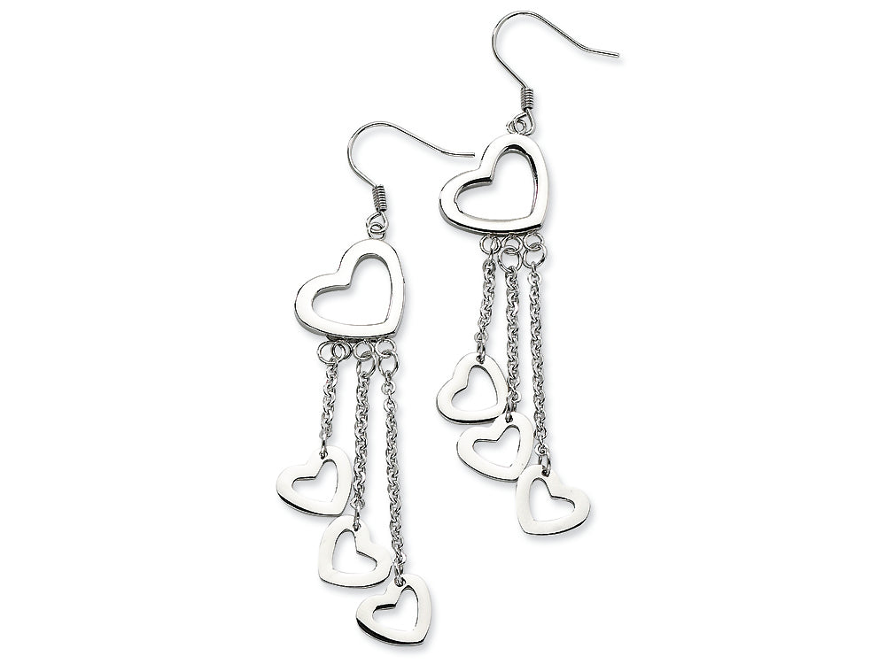 Chisel Stainless Steel Polished Hearts Dangle Earrings