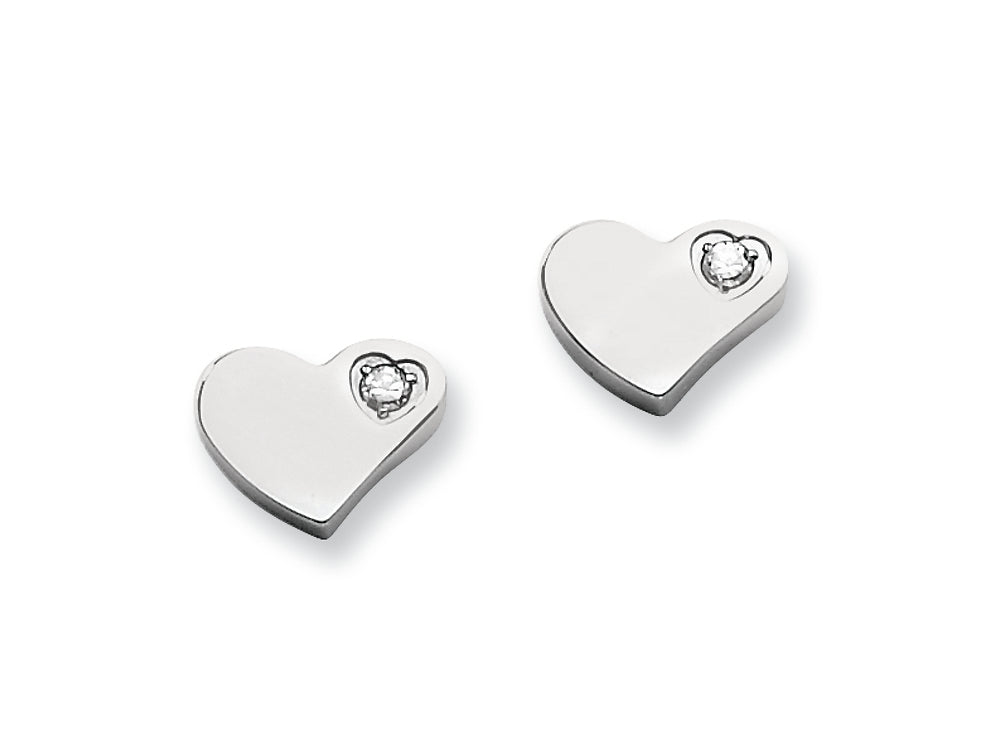 Chisel Stainless Steel CZ Polished Heart Post Earrings
