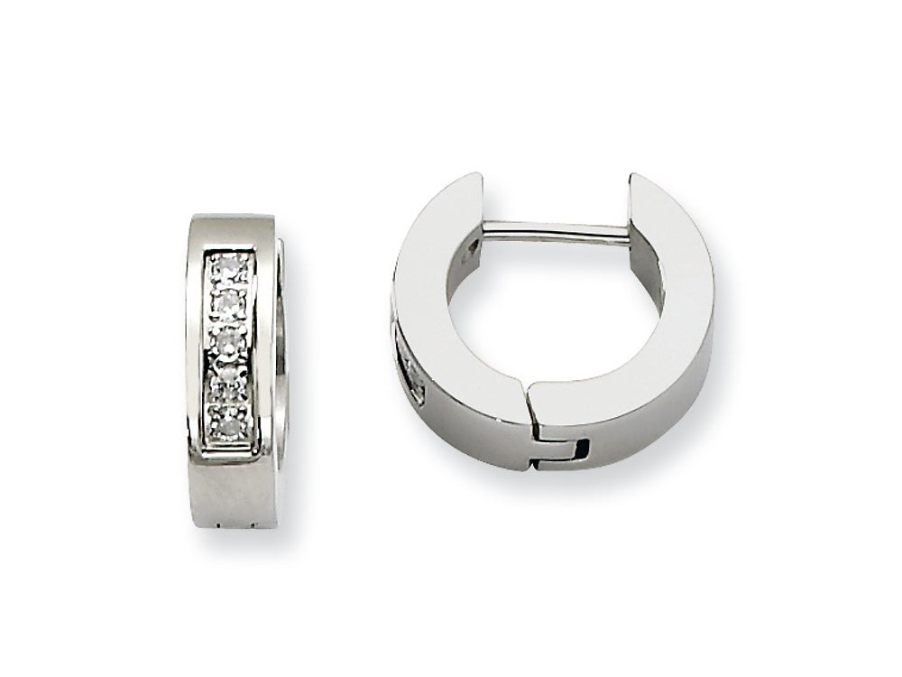 Chisel Stainless Steel CZ Polished Round Hinged Hoop Earrings