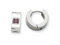 Chisel Stainless Steel Pink CZ Brushed and Polished Hinged Hoop Earrings