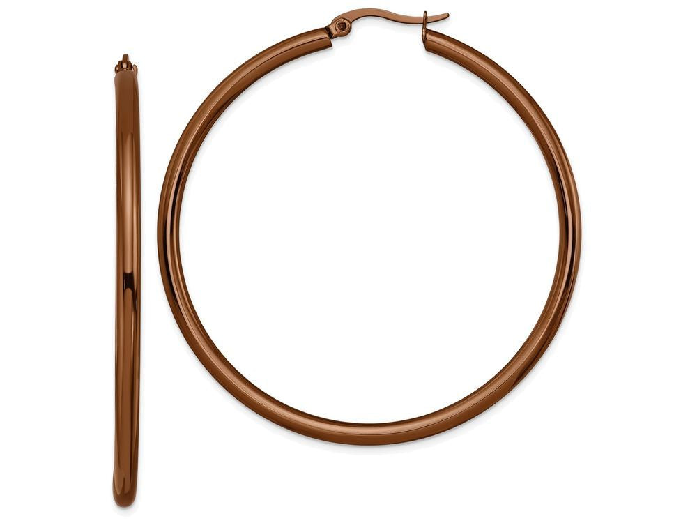 Chisel Stainless Steel Brown Ip Plated Round Hoop Earrings