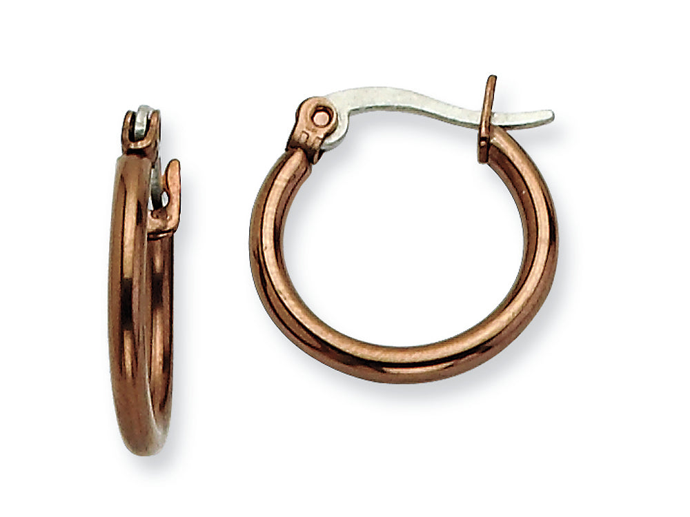 Chisel Stainless Steel Brown Ip Plated 15.5mm Hoop Earrings