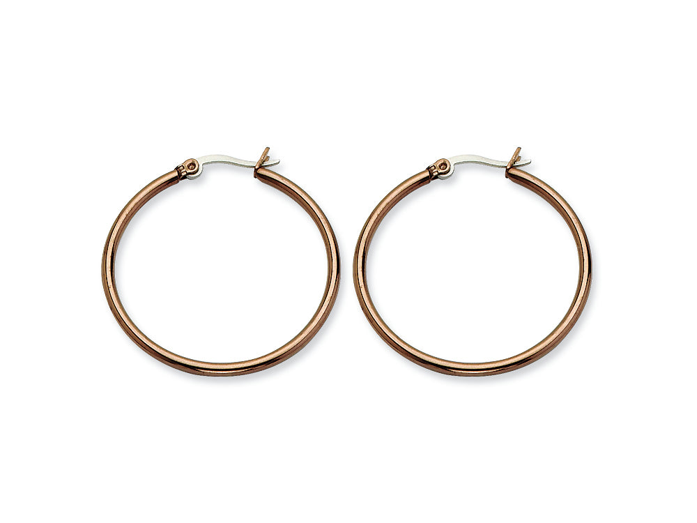 Chisel Stainless Steel Brown Ip Plated 32mm Hoop Earrings