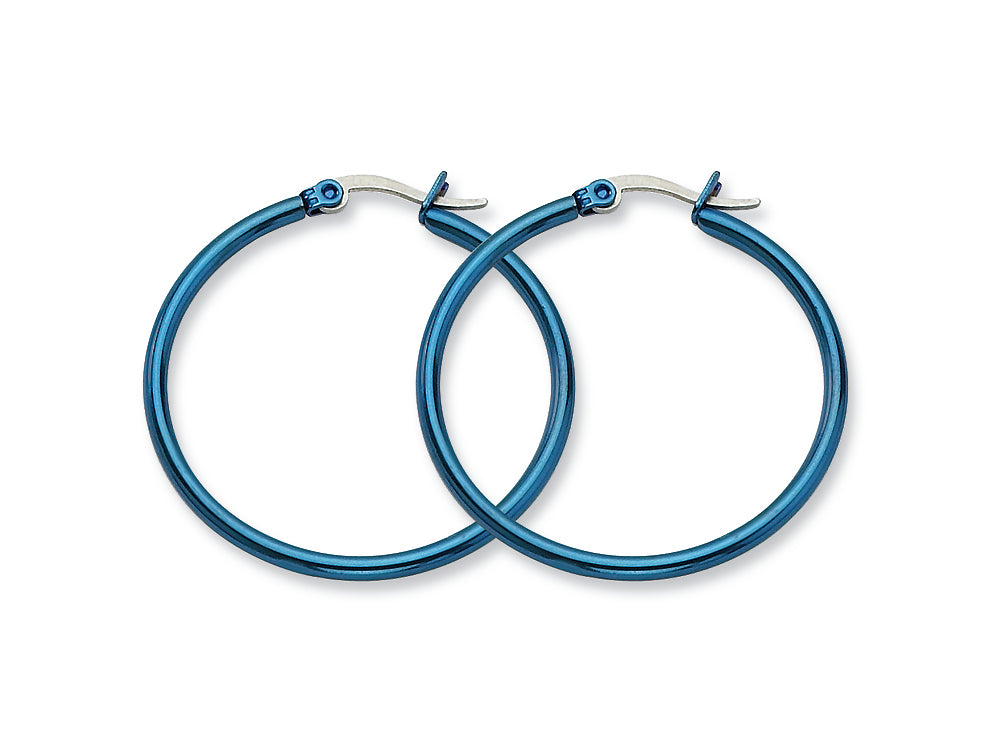 Chisel Stainless Steel Blue Ip Plated 32mm Hoop Earrings